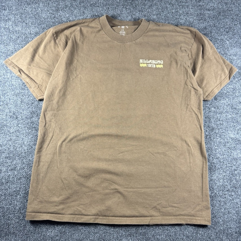 Billabong Mens Large Brown Feeling Free Since 1973 Large Back Graphic T-Shirt L